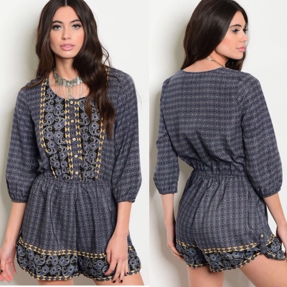 Navy Romper Jumpsuit - Picture 2 of 5